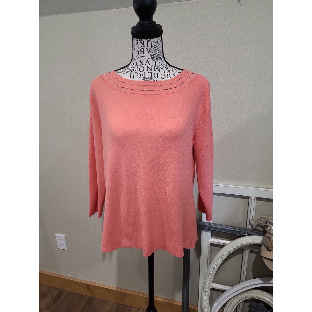 Emma & James Womens XL Coral sweater with seed pearl detail at neckline.‎ Office